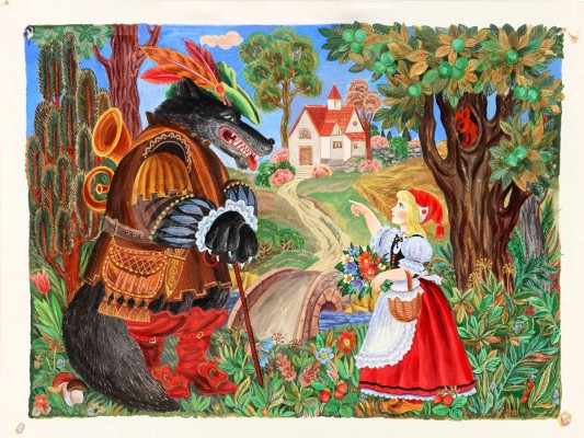 Ольхович Генриетта Григорьевна. Иллюстрация к сказке «Красная шапочка» Шарля Перро (на оборотной стороне еще одна иллюстрация)